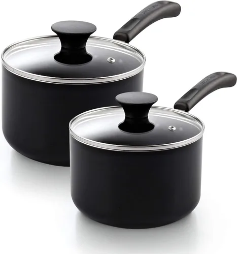 Miniatura 8 de Cook N Home - Cacerola antiadherente con tapa de vidrio de 2 cuartos de galón, olla multiusos para la cocina, sartén, color negro, de aluminio