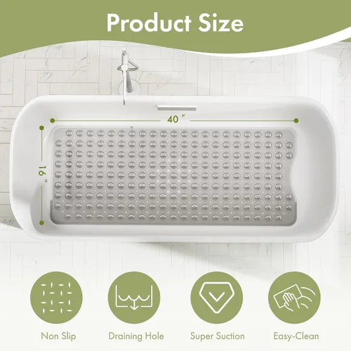 Miniatura 4 de AmazerBath Tapete de ducha antideslizante de 40 x 16 pulgadas, tapete de ducha con ventosas y agujeros de drenaje, tapete de baño antideslizante