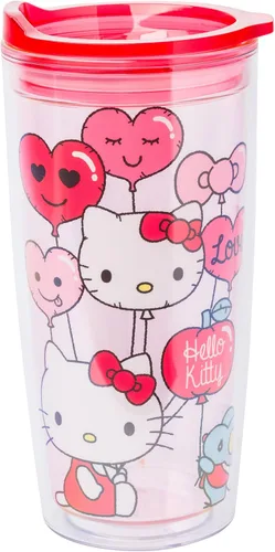 Miniatura 21 de Silver Buffalo Hello Kitty Globos de Corazón Vaso Térmico de Acero Inoxidable de Doble Pared con Pajilla, 22 Onzas Globos de corazón de Hello Kitty