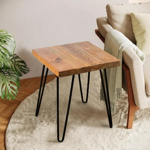 Miniatura 9 de Mesa auxiliar de madera maciza de 15 x 15 x 20 pulgadas de alto, mesas auxiliares de café vintage, soportes rústicos para plantas, sala de estar
