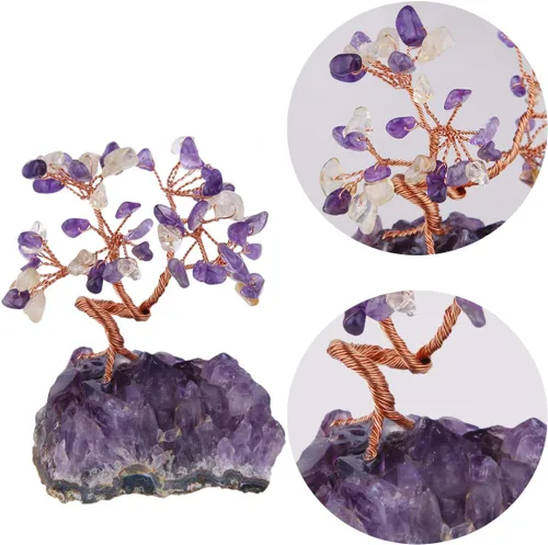 Miniatura 5 de mookaitedecor Árbol de cristal de citrino y amatista con base de cristales de amatista Bonsái para riqueza y suerte Morado y amarillo