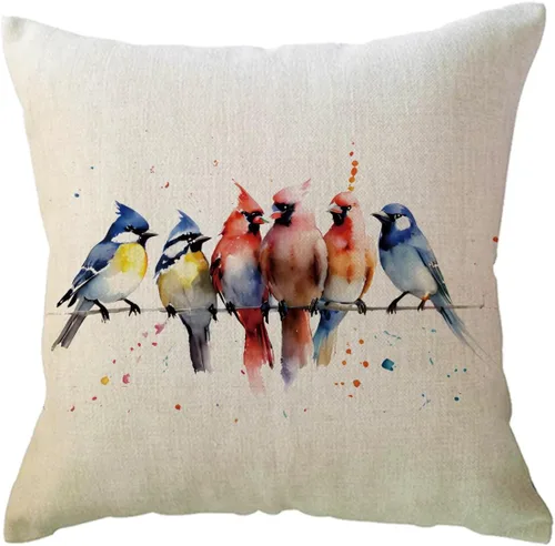 ULOVE LOVE YOURSELF Fundas de almohada decorativas con diseño de pájaros en acuarela, bonitos pájaros, funda de cojín para descansar en alambre,