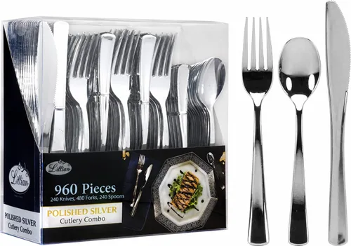 Miniatura 13 de Juego de cubiertos de plástico dorado, 160 unidades, cubiertos extra resistentes, cubiertos desechables, 80 tenedores, 40 cucharas, 40 cuchillos