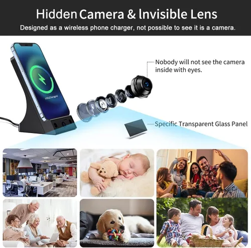 Miniatura 4 de Cámaras espía con cargador inalámbrico, 1080P HD Mini cargador de teléfono para niñera, cámara de vigilancia para oficina en casa