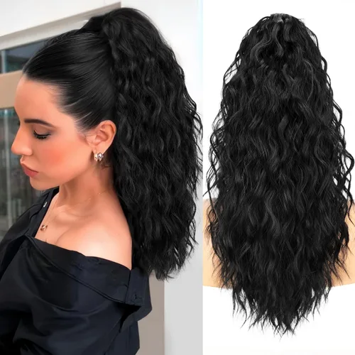ORSUNCER Extensión de cola de caballo de 18" con pinza rizada, cola de caballo esponjosa, extensiones de pelo sintético de aspecto natural para mujer