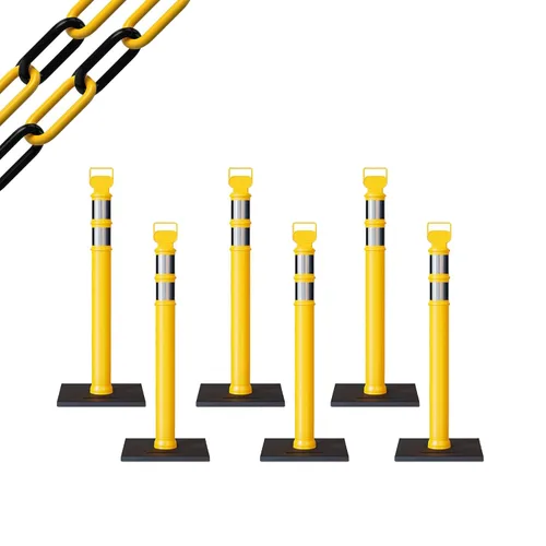 Miniatura 86 de Trafford Industrial - Paquete de 6 postes de delineador de 45 pulgadas, collares reflectantes de 3 pulgadas, base de goma de 10 libras