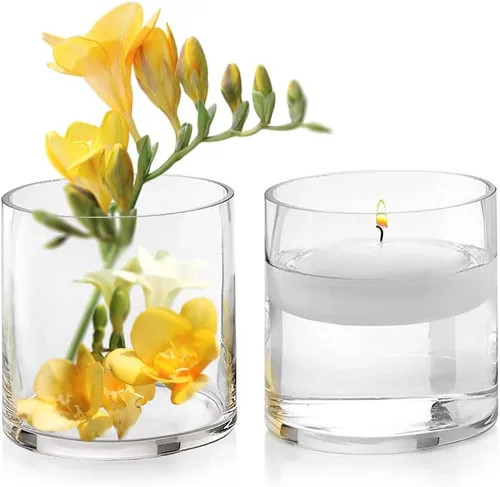 Miniatura 3 de Enova Floral Jarrón cilíndrico de vidrio transparente de 6 x 6 pulgadas, florero redondo para velas flotantes de huracán, pequeño jarrón de vidrio
