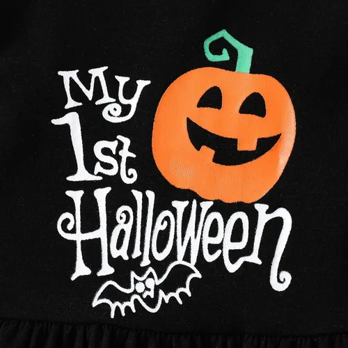 Miniatura 6 de Noubeau My 1st Halloween Baby Girl Outfits Ruffle Pumpkin Print Túnica Drees Camisa Pantalones Rayas Legging Otoño Invierno Ropa