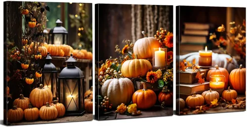 Arte de pared de calabaza de granja, decoración de pared de otoño para cocina, comedor, decoración rústica de Halloween, impresiones en lienzo con