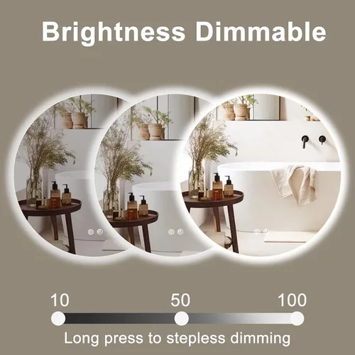 Miniatura 3 de Espejo de baño LED redondo de 24 pulgadas, retroiluminado, antiniebla, 3 colores, luz regulable, montado en la pared, espejo de tocador de baño