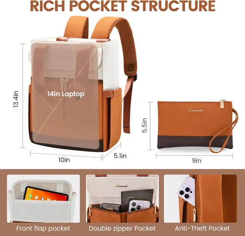 Miniatura 3 de LOVEVOOK Mochila convertible para mujer, Beige-Marrón, Moderno
