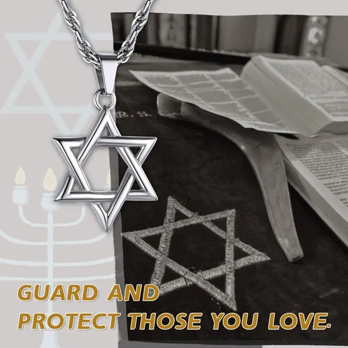 Miniatura 5 de GOLDCHIC JEWELRY David Star Necklace for Men, Stainless Steel Cross Pendant Jewish Israel Jewelry with Water Wave Chain