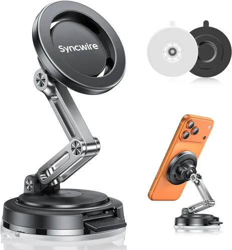 SYNCWIRE Soporte para automóvil MagSafe [3 ejes ajustables], soporte magnético de teléfono al vacío con ventosa reemplazable tablero/parabrisas,