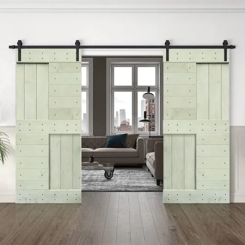 Miniatura 16 de TMS Serie N - Puerta corrediza interior de madera de pino anudada con kit de herrajes deslizantes (32 x 84 pulgadas, blanco)