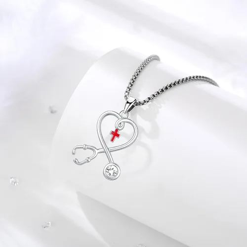 Miniatura 105 de Collar de alas de ángel de plata de ley 925, ángel de la guarda, enfermera RN caduceo, dije de ángel de cristal, joyería de regalo para mujer