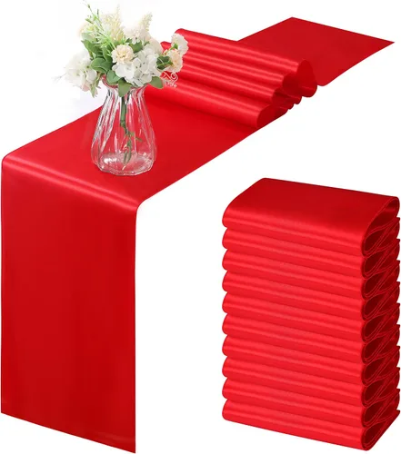 Miniatura 23 de Horbaunal - Juego de 12 caminos de mesa de satén azul claro de 12 x 108 pulgadas, caminos de mesa suaves para bodas, banquetes, fiestas de cumpleaños