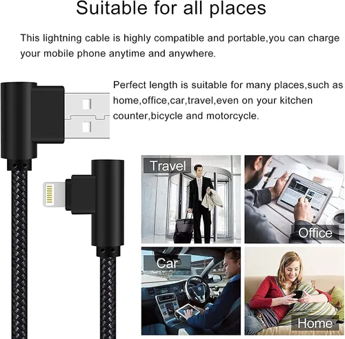 Miniatura 6 de Cargador para iPhone de 1 pie y 90 grados, 2 unidades, con certificación MFi, cable Lightning corto en ángulo recto, cable de carga rápida