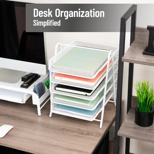 Miniatura 2 de Mind Reader Organizador de bandejas de papel de 5 niveles, estante vertical de almacenamiento de archivos de escritorio, oficina, malla metálica