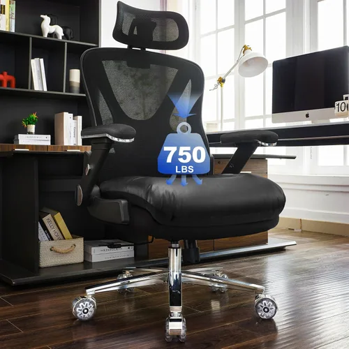 Miniatura 8 de Silla de oficina ergonómica de 750 libras, sillas de oficina grandes y altas mejoradas para personas pesadas, silla de escritorio de malla con Negro