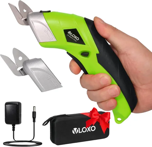 Miniatura 12 de VLOXO Tijeras eléctricas, cortador de cartón inalámbrico, tijeras de tela eléctrica, mini cortador de caja con cuchillas, multiherramienta Amarillo
