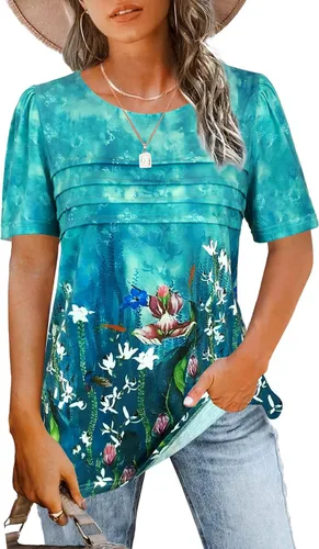 Miniatura 55 de JomeDesign - Camisetas casuales de verano para mujer, manga corta, cuello redondo, manga abullonada