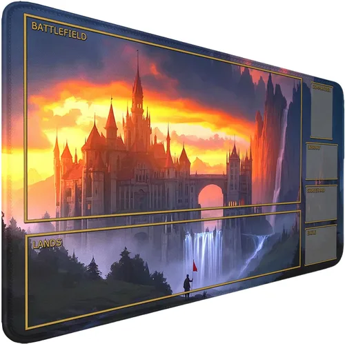 Miniatura 13 de MTG - Tapete de juego con zonas, bordes cosidos, tapete MTG para TCG de 24 x 14 pulgadas, tapete de juego entintado con bolsa de almacenamiento