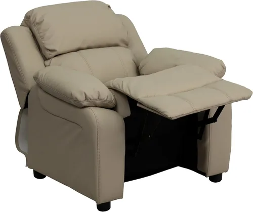 Miniatura 4 de EMMA + OLIVER Sillón reclinable infantil de vinilo beige acolchado de lujo con brazos de almacenamiento