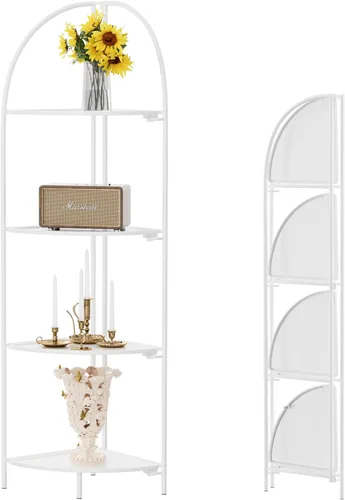 Miniatura 27 de Crofy Estante esquinero plegable de 3 niveles, soporte de esquina de metal para plantas con marco negro y estantes negros, estante de exhibición