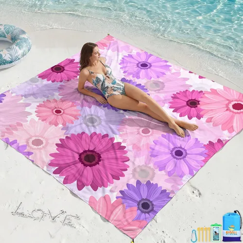 Miniatura 13 de BYDOLL Manta de playa impermeable a prueba de arena, 78 x 81 pulgadas, 78 x 110 pulgadas, grande, libre de arena, ligera, resistente a la arena