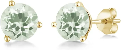 Miniatura 5 de Gem Stone King Aretes de oro de 14 quilates, 0.236 in, piedra natal redonda, Martini, 3 puntas, aretes de oro para mujer
