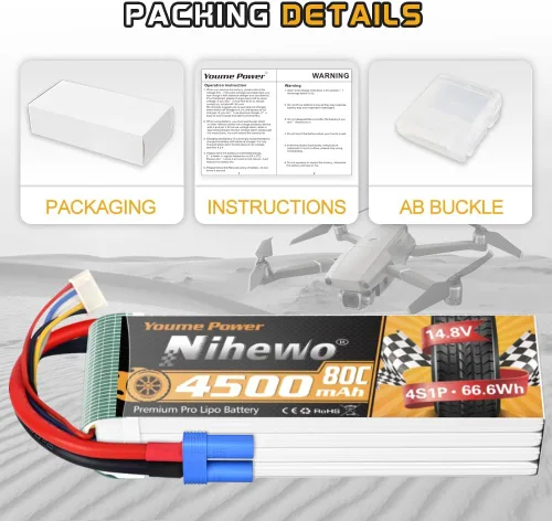 Miniatura 7 de Batería Lipo 4S de 14.8 V, 4500 mAh, 80 C, con enchufe EC5, compatible con escala 1/10 1/8, automóvil, camión, vehículo, avión, helicóptero, barco
