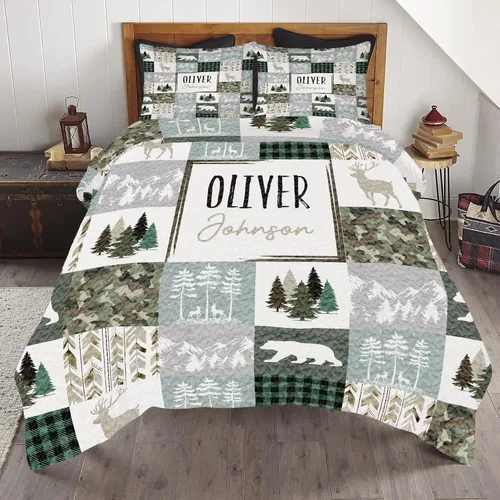 Miniatura 17 de ENCYCOM Edredón personalizado de oso bosque, edredón de animales del bosque, mejor juego de edredón decorativo único para cama colgante en la pared