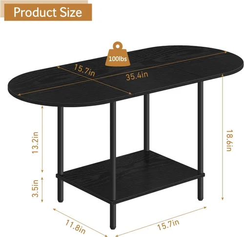 Miniatura 2 de OYEAL Mesa de Café Negra para Sala de Estar, Mesa Central Pequeña de 2 Niveles Ovalada, Mesa de Té Redonda de Granja de Media Siglo con Estante