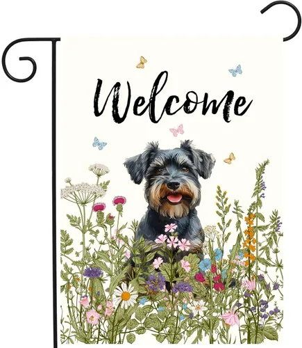 Miniatura 25 de Bandera de jardín floral Border Collie bandera de patio primavera verano bandera de patio flor perro banderas de jardín para exteriores pequeñas