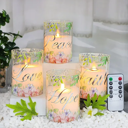 Miniatura 3 de Velas de pilar sin llama, color rosa, velas LED de cristal, funcionan con pilas con control remoto/temporizador, juego de 4 velas para regalos