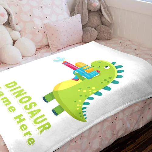 Miniatura 2 de Manta de bebé de dinosaurio personalizada para niños y niñas, manta personalizada de dinosaurio con nombre, manta de animal lindo para niños, manta