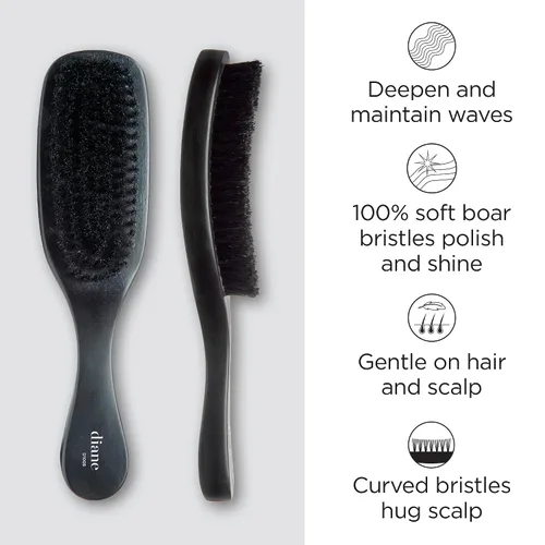 Miniatura 2 de Cepillo de cerdas de jabalí Diane de onda curva para hombres y mujeres - Negro, cerdas suaves para cabello fino a medio - Uso para desenredar