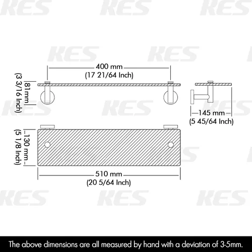 Miniatura 3 de KES Estante de baño de vidrio con vidrio templado de 8 mm de grosor y soportes negros mate de acero inoxidable SUS 304 de 20 pulgadas, organizador