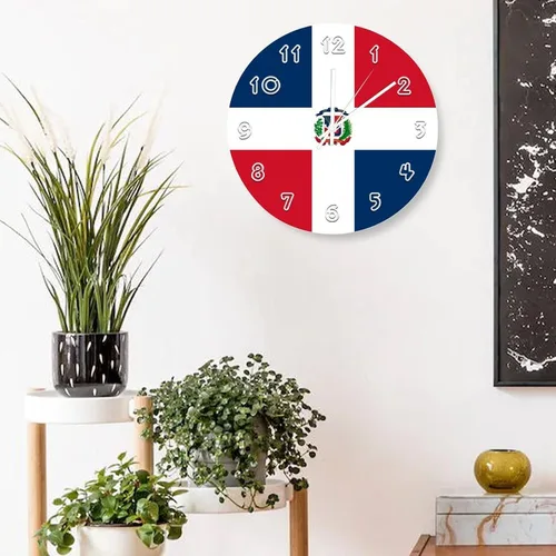 Miniatura 4 de Reloj de pared de República Dominicana – Reloj de pared con bandera de República Dominicana para dormitorio, sala de estar, hogar, oficina, escuela