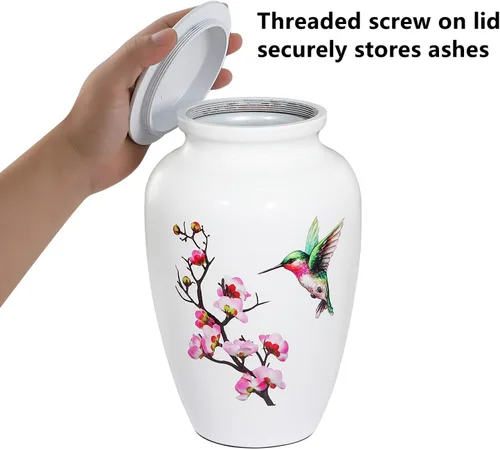 Miniatura 4 de Urna de cremación de colibrí para cenizas adultas, urna funeraria blanca, urna decorativa grande con bolsa de terciopelo, capacidad de hasta 200