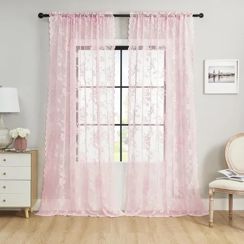 Miniatura 19 de SEEKRIGHT - 2 paneles de cortinas traslúcidas de encaje negro, cortinas góticas florales, cortinas victorianas con bolsillo para cortinero