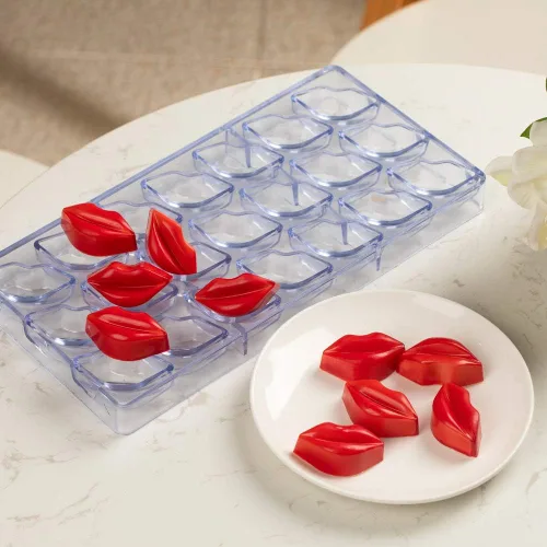 Miniatura 3 de Pastry Tek - Molde para labios de chocolate de 10.8 x 5.3 pulgadas, 1 molde de labios apto para congelador, 21 cavidades, fácil liberación, molde