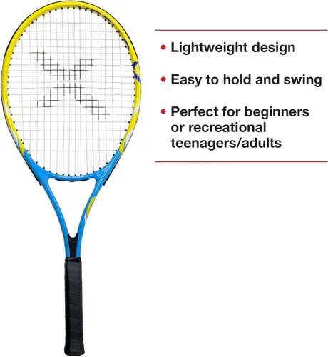 Miniatura 3 de Xcello Sports Juego de raquetas de aluminio de 27" (azul/amarillo) con 2 tubos de pelotas de tenis y 2 fundas