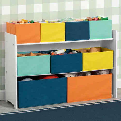 Miniatura 2 de Delta Children - Organizador de juguetes de lujo con contenedores de almacenamiento, certificado Greenguard Gold, blanco con contenedores azul