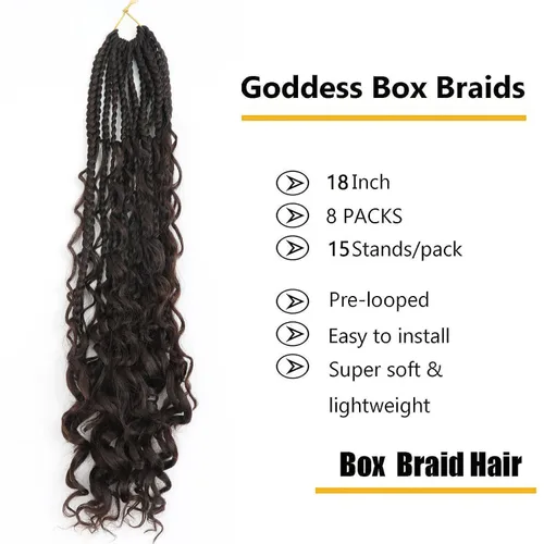 Miniatura 2 de LMZIM 18 Pulgadas Trenzas de Caja Bohemias 8 Paquetes Trenzas de Caja de Diosa Bohemia Cabello de Ganchillo con Puntas Rizadas Cabello de Ganchillo