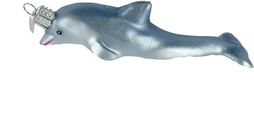Old World Christmas Adornos: Adornos de cristal soplado de animales marinos y acuáticos para árbol de Navidad, delfín juguetón