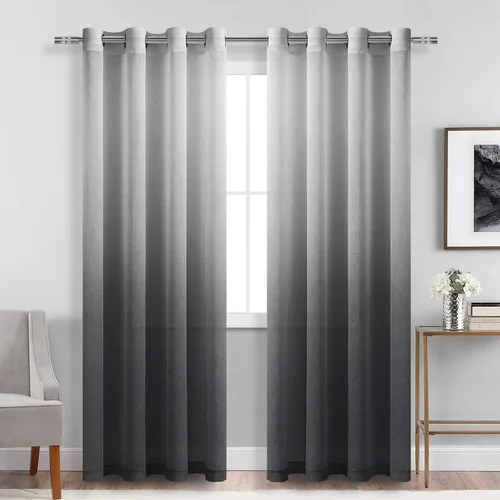 Miniatura 33 de DWCN Cortinas Transparentes Ombré - Cortinas de Lino Sintético con Gradiente Semi Voile con Ojales en la Parte Superior para Dormitorio y Sala