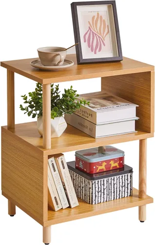 Miniatura 10 de Aibiju Mesita de Noche Minimalista Ligera - Nogal Mesa Auxiliar Pequeña con Almacenamiento Abierto, Mesa Auxiliar Pequeña para Dormitorio, Nogal