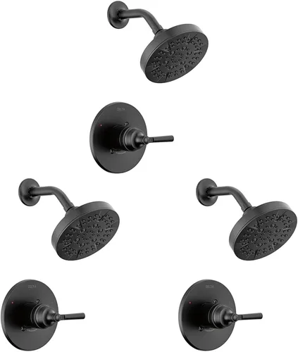 Miniatura 12 de Delta Saylor Serie 14 Juego de Grifería de Ducha de 5 Configuraciones, Cabezal de Ducha y Conjunto de Manija Negro Mate, Kit de Moldura de Válvula