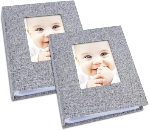 Miniatura 24 de Vienrose Álbum de fotos pequeño de 4 x 6 pulgadas, paquete de 2 mini libros de fotos con cubierta de lino, 26 páginas con capacidad para 52 Azul